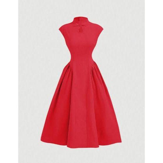 Stand Collar Buttoned Chinese Style Maxi Dress