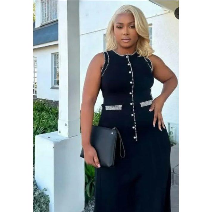 Pearl Decor Sleeveless Corset Midi Dress.