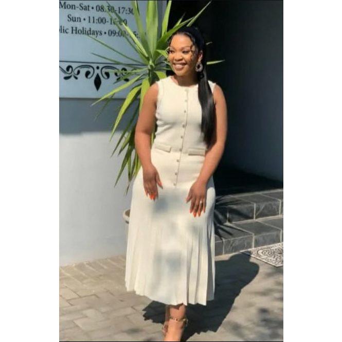 Pearl Decor Sleeveless Corset Midi Dress.