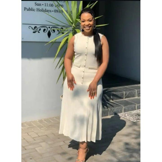 Pearl Decor Sleeveless Corset Midi Dress.