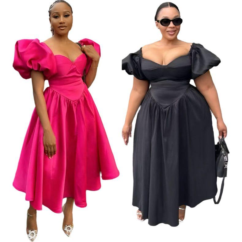 Sweetheart Collar Cap Sleeve Ruched Swing Maxi Dress