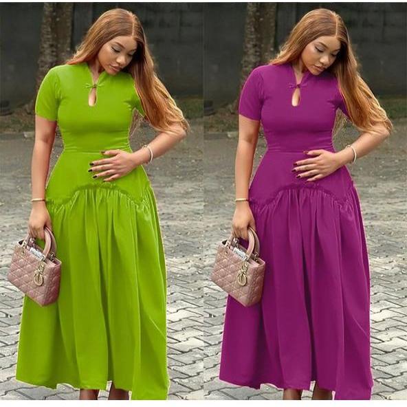 Short Sleeve Pleated Prom Maxi Dress