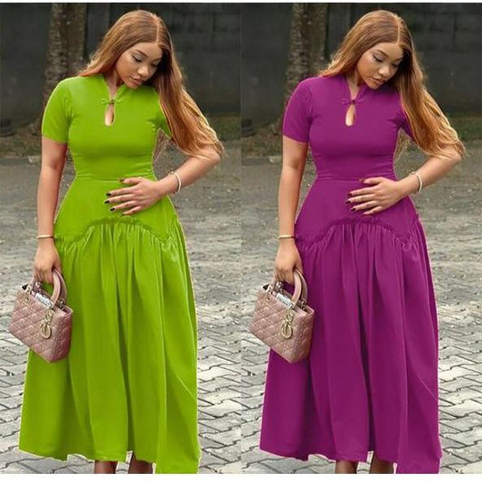 Short Sleeve Pleated Prom Maxi Dress