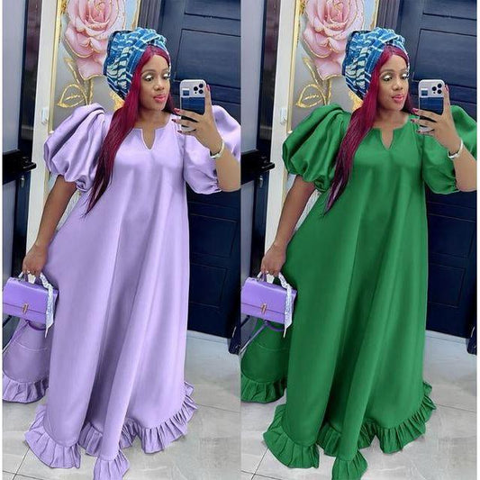 Short Puffy Sleeve Floral Maxi Dress