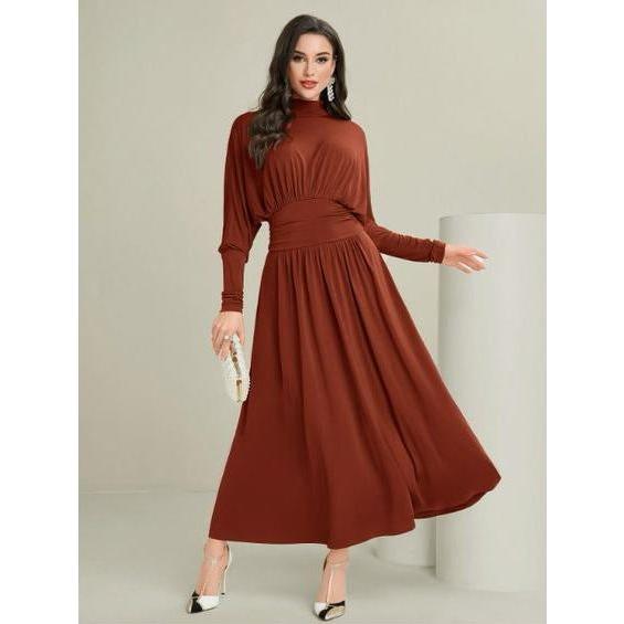 Modelyn Plus Lantern Sleeve Ruffle Hem Belted Dress