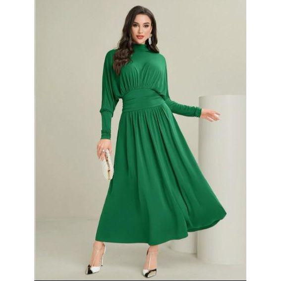 Modelyn Plus Lantern Sleeve Ruffle Hem Belted Dress