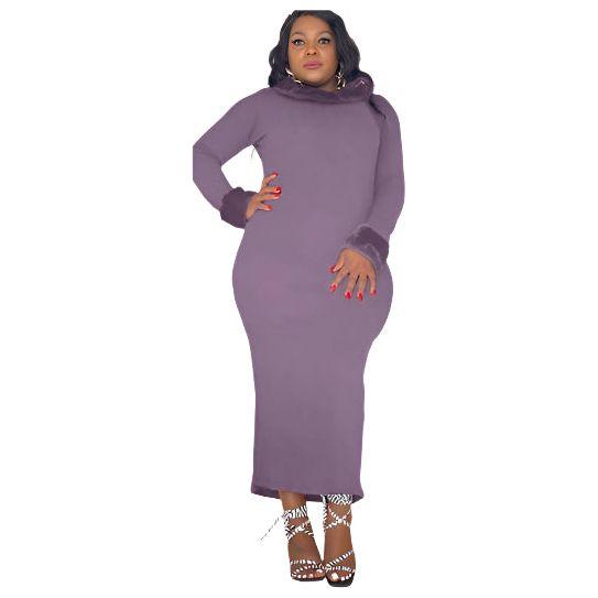 Long Sleeve Fur Neck Sexy Bodycon Dress