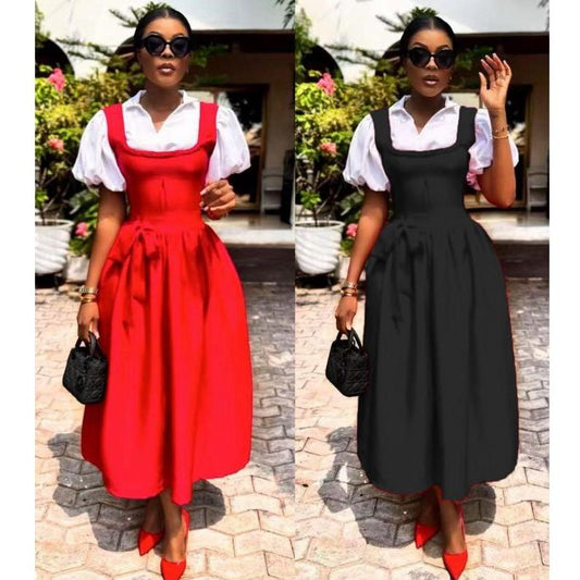 Elegant Puff Sleeve High Waist Maxi Dress