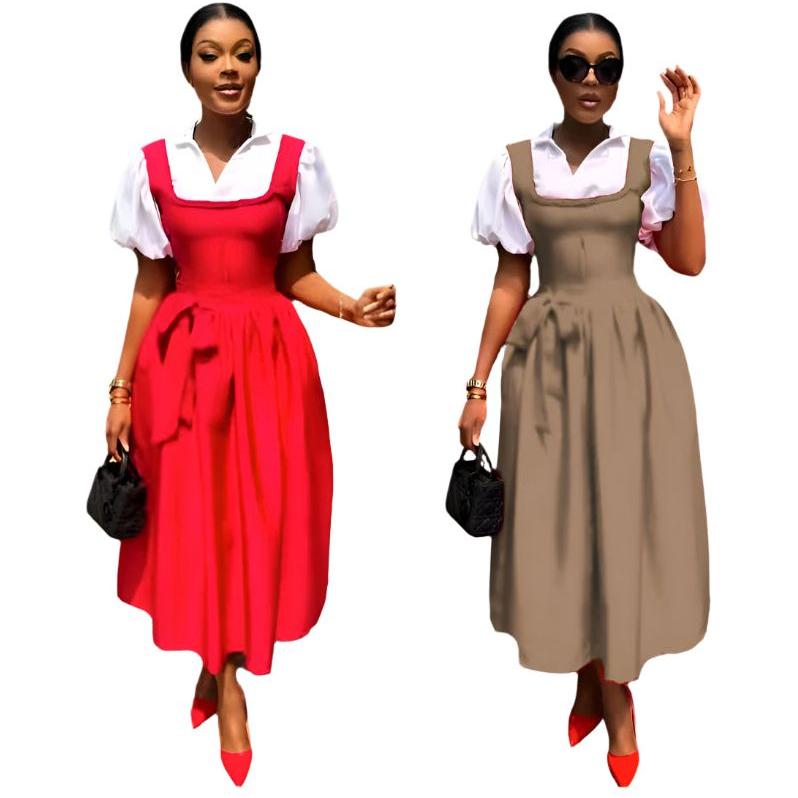 Elegant Puff Sleeve High Waist Maxi Dress