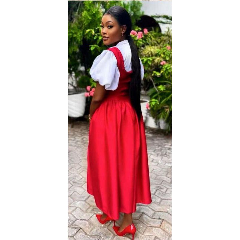 Elegant Puff Sleeve High Waist Maxi Dress