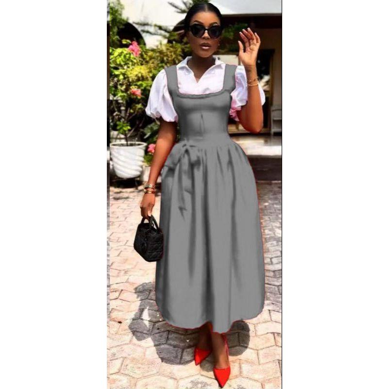 Elegant Puff Sleeve High Waist Maxi Dress