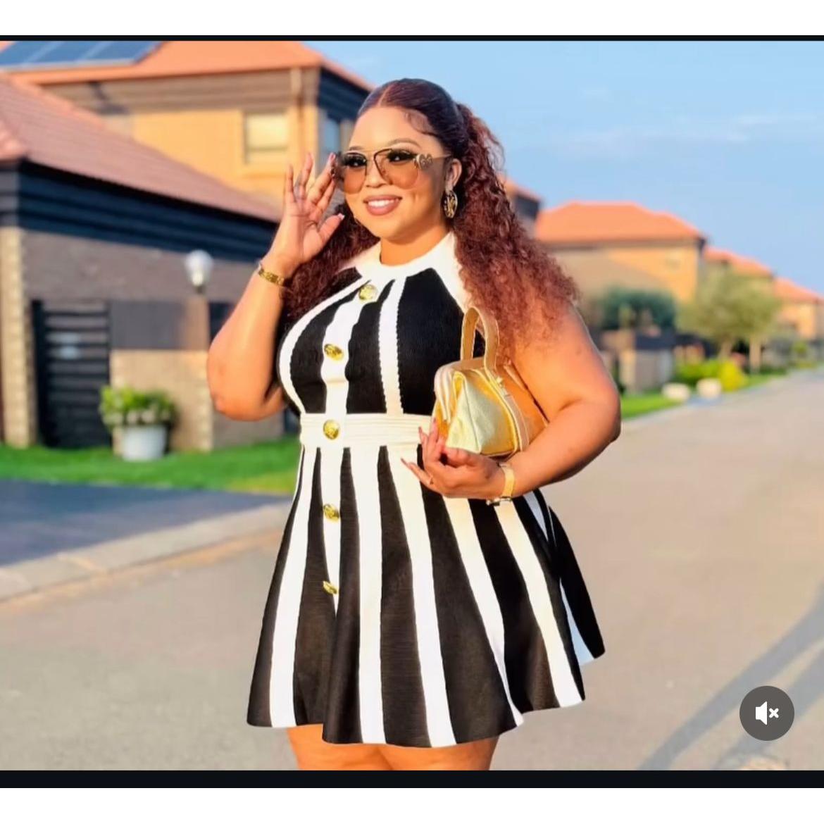 Stripe Button 3D Rose Halter Backless Sexy Sleeveless Knitted Mini Dress