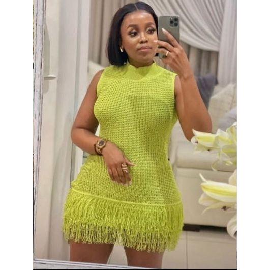 Sleeveless Knitted Solid Color Short Dress.