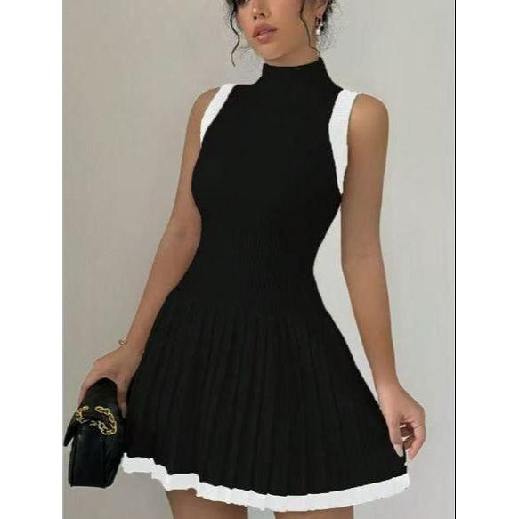 Sleeveless Round Neck Pleated Sweater Dress