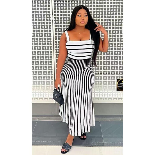 Sleeveless Sexy Stripes Slim Office Maxi Dress