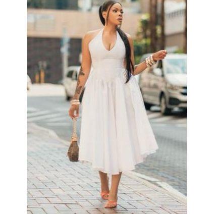 Halter Pleat A-Line Beautiful Style Midi Dress.
