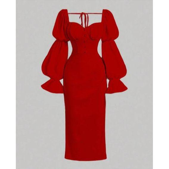 Vintage Romantic Women Ruched Long Dress