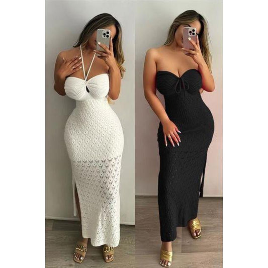 Tie Boobtube Knitted Hollow Out Dress