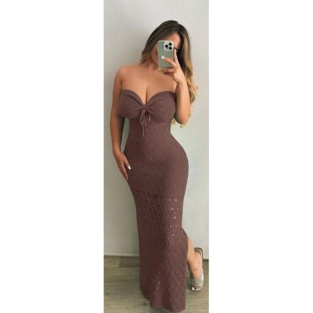 Tie Boobtube Knitted Hollow Out Dress