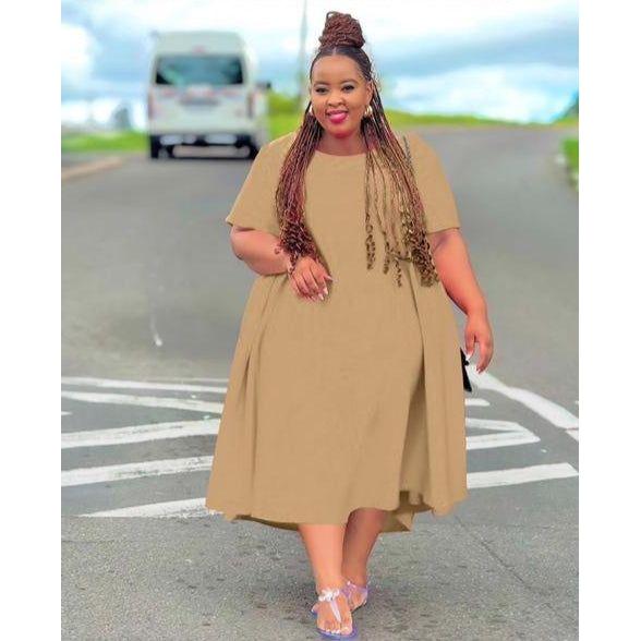 Plus Size Round-Neck Detailed Midi Dress