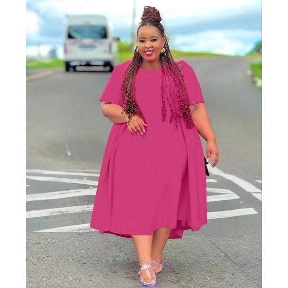 Plus Size Round-Neck Detailed Midi Dress