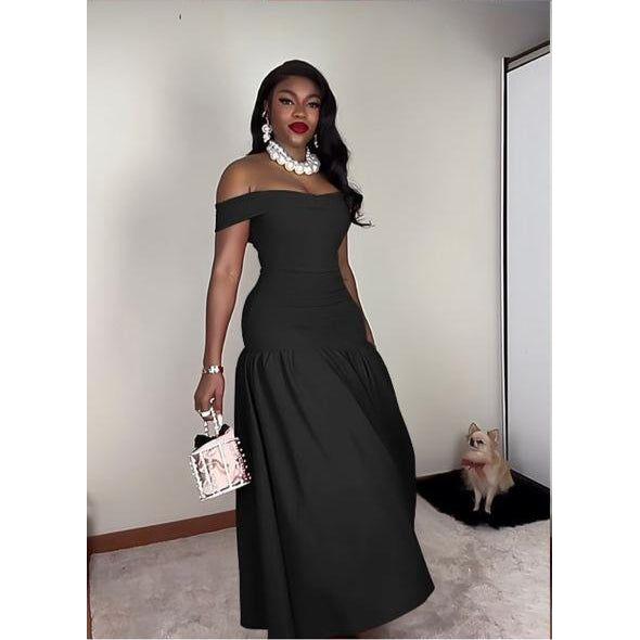 Off-Shoulder Sleeveless Corset Maxi Dress.