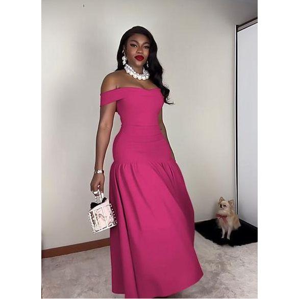 Off-Shoulder Sleeveless Corset Maxi Dress.