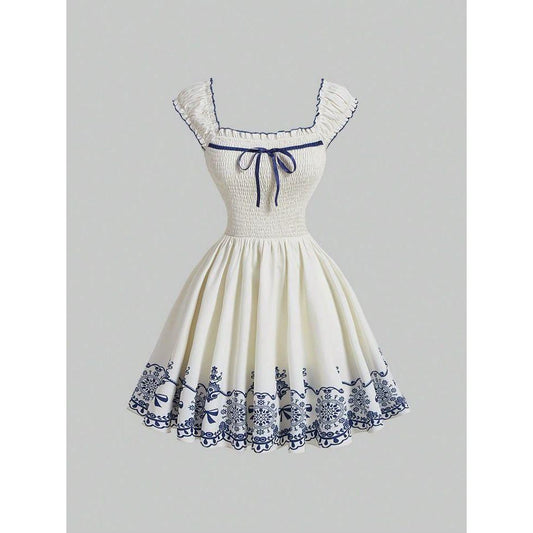 Thick Stipes Formal Bottom Print Bubble Midi Dress