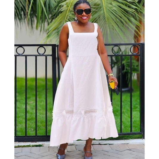 Plus Size Elegant Guipure Lace Panel Cami Dress