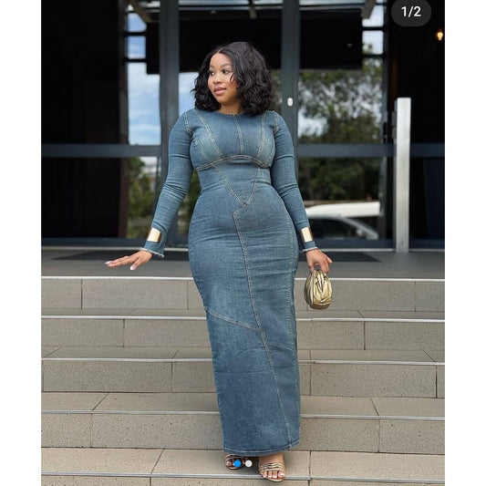 Denim Long Sleeve  Bodycon Dress