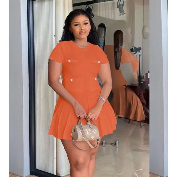 Knit Button Detailed Sexy Short Sleeve Mini Dress.