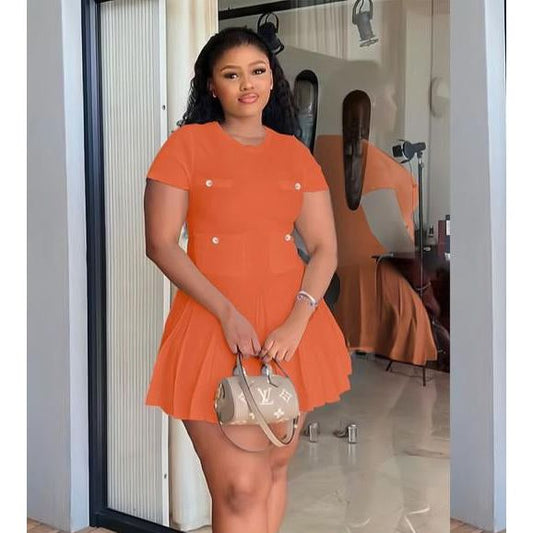 Knit Button Detailed Sexy Short Sleeve Mini Dress.