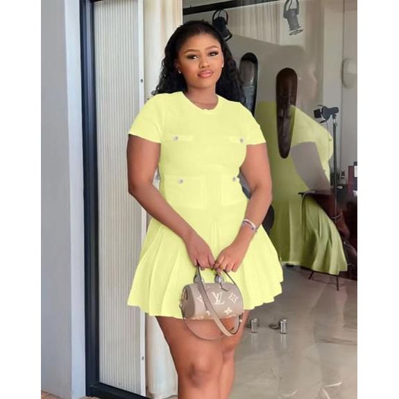 Knit Button Detailed Sexy Short Sleeve Mini Dress.