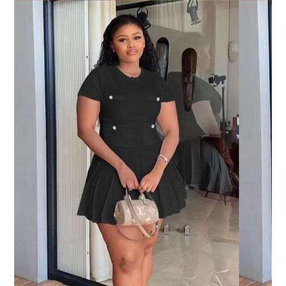 Knit Button Detailed Sexy Short Sleeve Mini Dress.