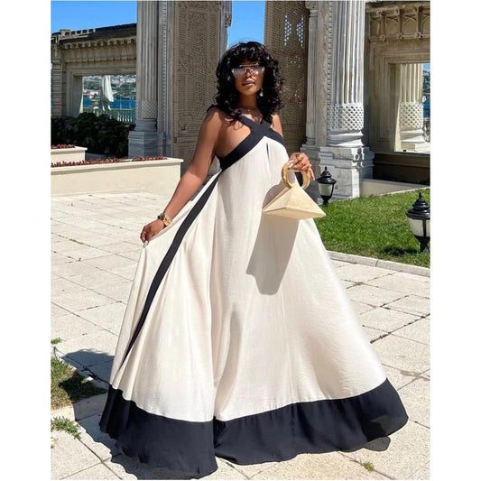 Cotton And Linen Backless Halter Split Dress