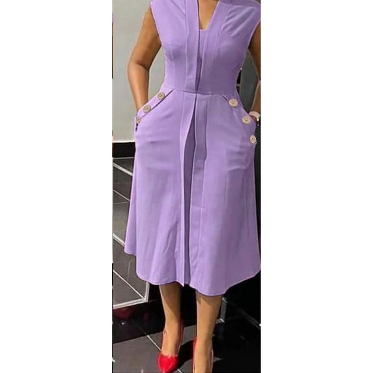 Sleeveless Ruffle Front Trim Button Sexy Midi Dress