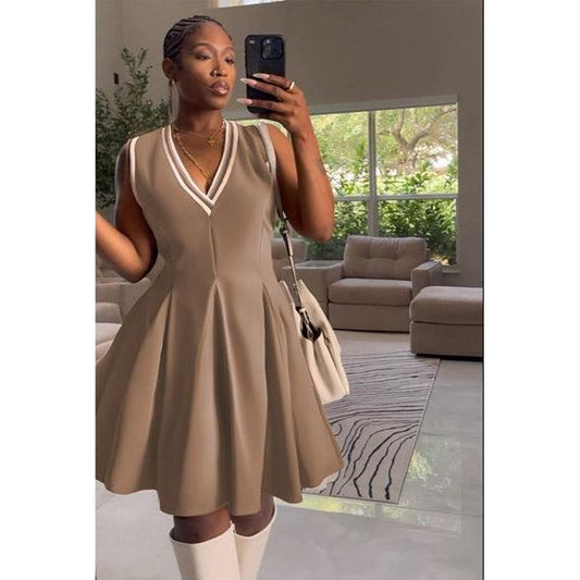 Sleeveless V-Neck Pleat Mini Dress