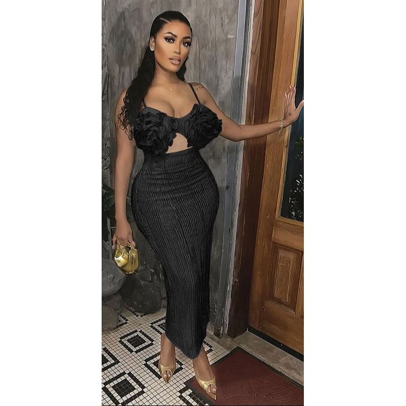 Floral Breasted Prom Night Elegant Party Pleated Dress