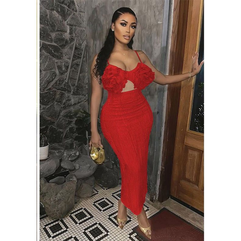 Floral Breasted Prom Night Elegant Party Pleated Dress