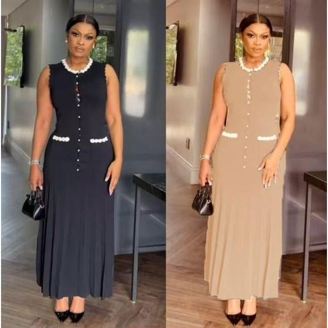 Sleeveless Pleated Corset Long Dress.