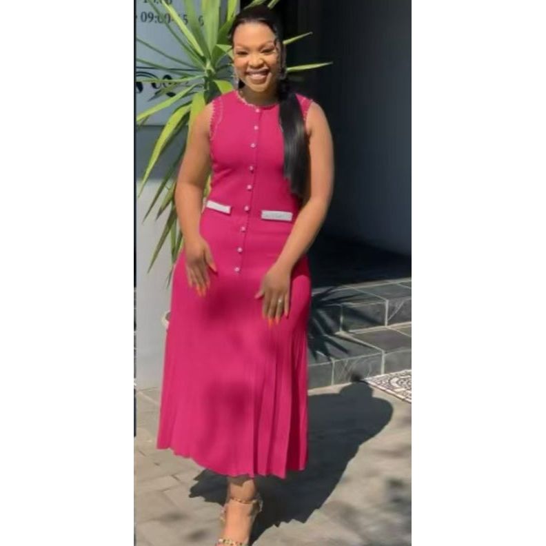 Pearl Decor Elegant Sleeveless Corset Midi Dress.