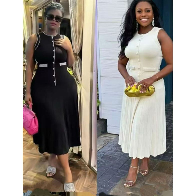 Pearl Decor Elegant Sleeveless Corset Midi Dress.