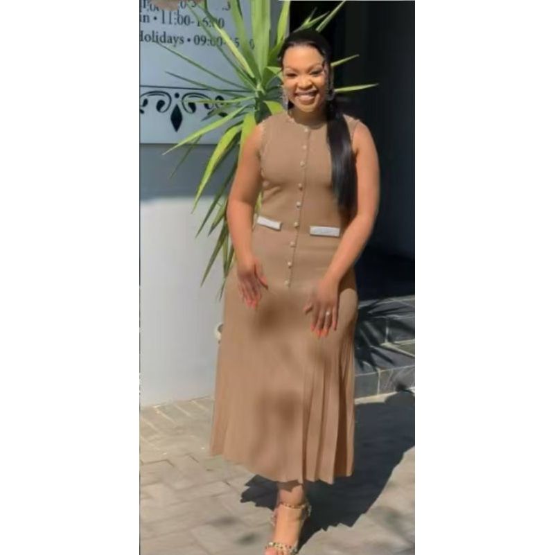 Pearl Decor Elegant Sleeveless Corset Midi Dress.