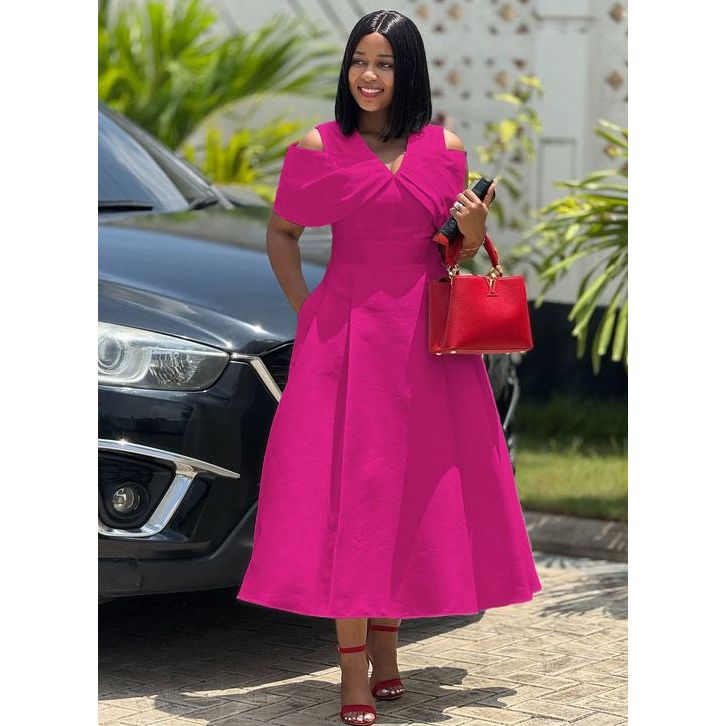 Plus Size Cross Fold Box Pleated Dress