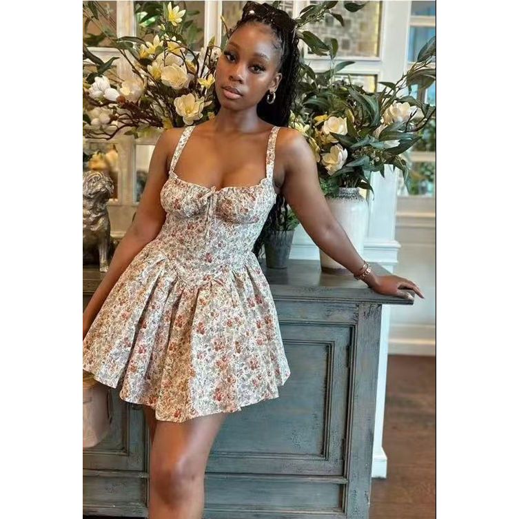 Summer Court Style Floral Ruffle Dress Ballet-Inspired Dress