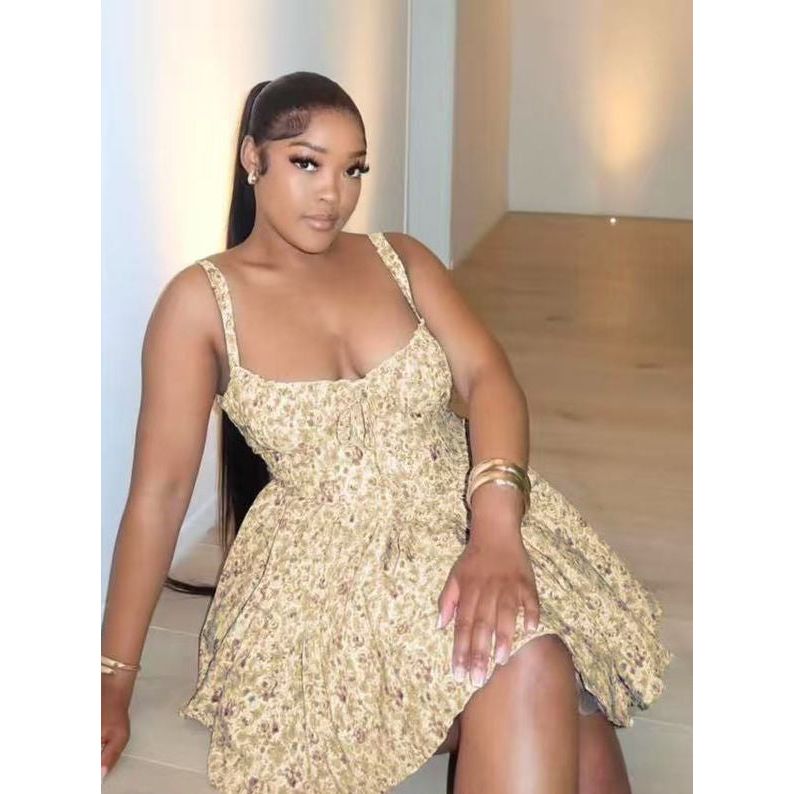 Summer Court Style Floral Ruffle Dress Ballet-Inspired Dress