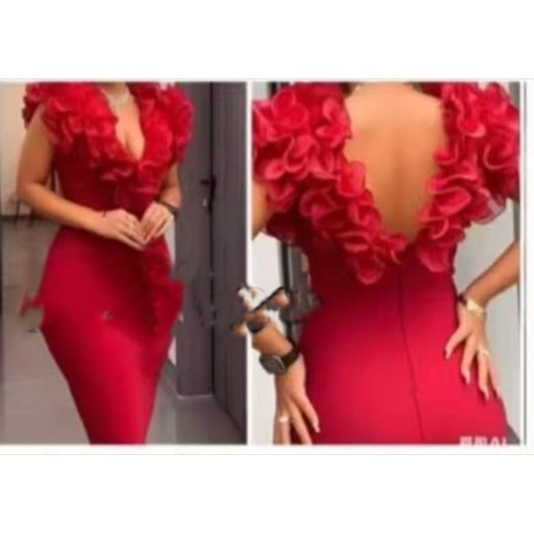 Ruffle V Neck Sleeveless Bodycon Midi Dress