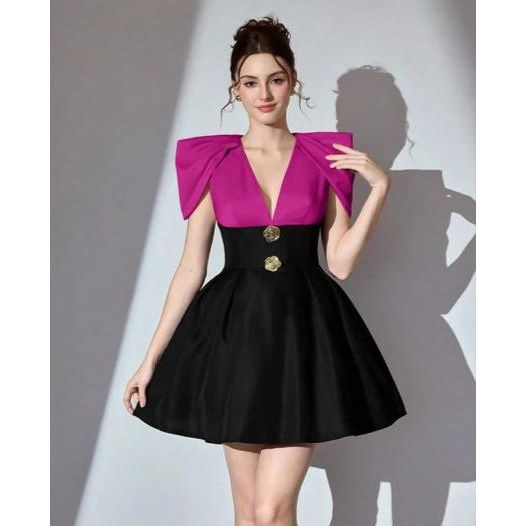 Metal Floral Decor Deep V Neck Elegant Ball Gown Party Prom Dress