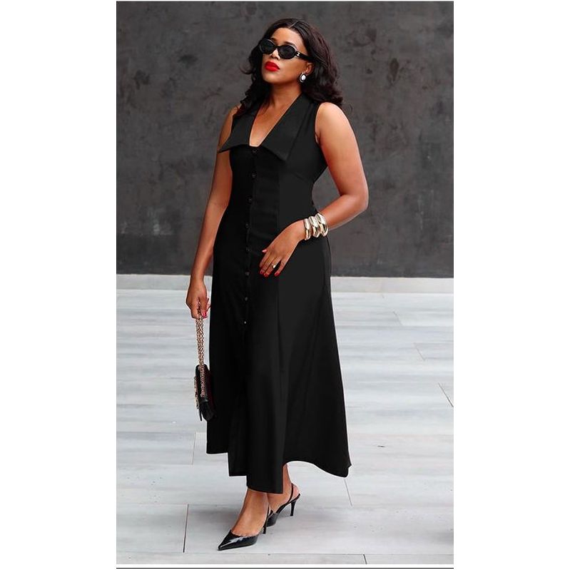 Solid Button Front Sleeveless Shirt Dress