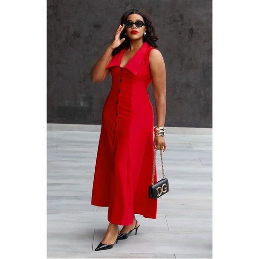 Solid Button Front Sleeveless Shirt Dress